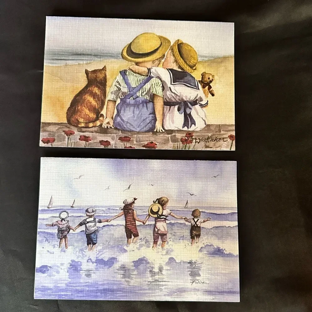 Faye Whittaker Edwardian Style Seaside Scene Print Greetings Cards w envelopes